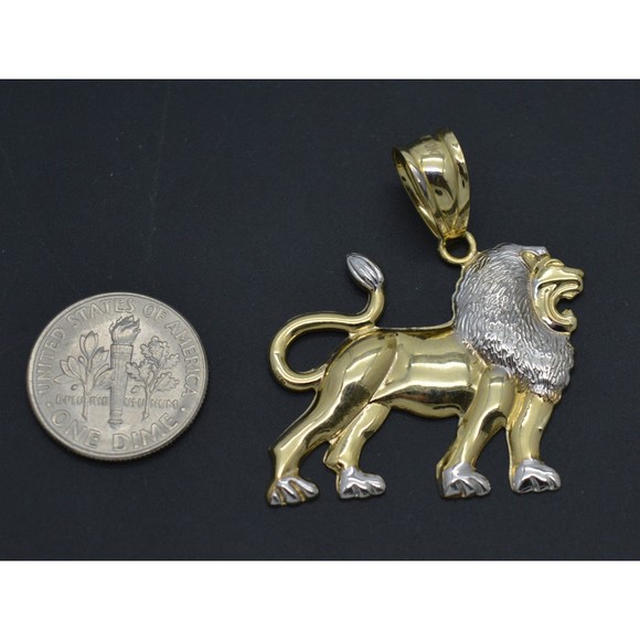 COPY - Real 10K Yellow White Two-Tone Gold Walking Lion Body Diamond Cut Pendan… - Picture 2 of 8